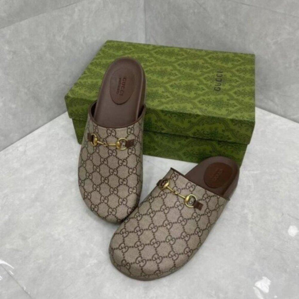 Gucci Beige Monogram Clogs